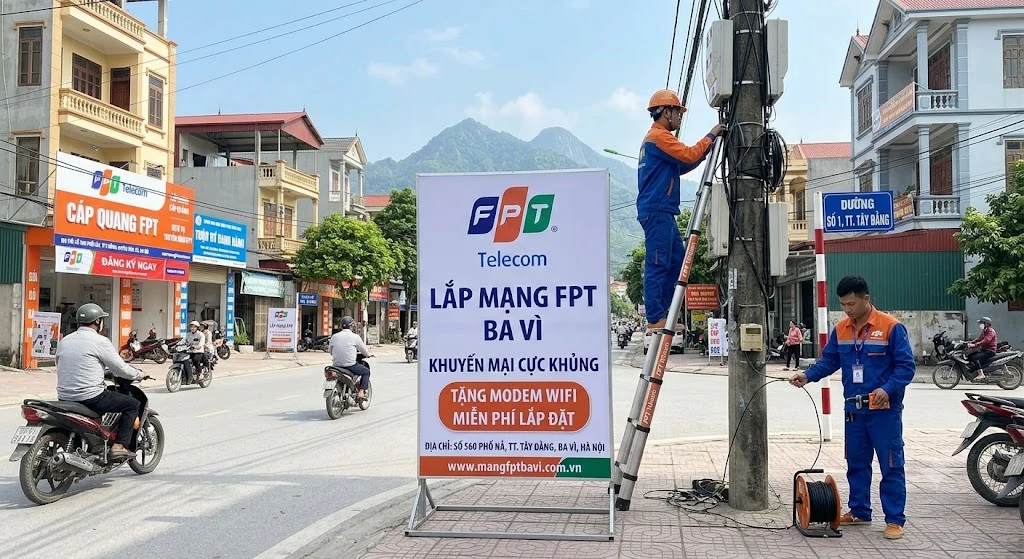 Lắp mạng FPT Ba Vì Hà Nội tốc độ cao, WiFi 6 miễn phí, đăng ký Internet cáp quang và truyền hình FPT tại huyện Ba Vì.