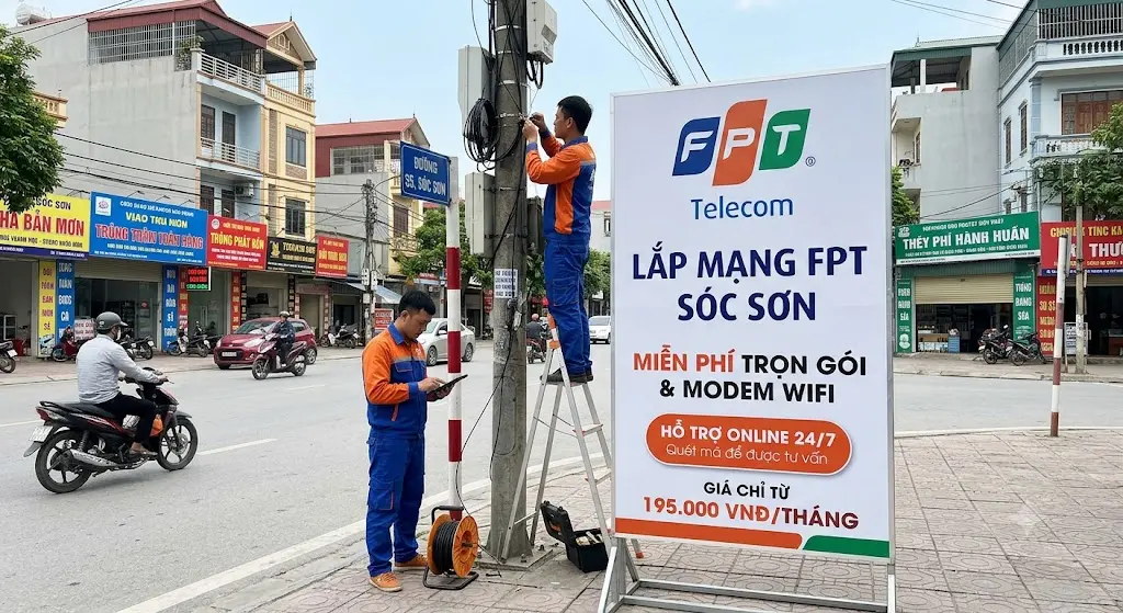 Lắp mạng FPT Sóc Sơn Hà Nội tốc độ cao, WiFi 6 miễn phí, đăng ký Internet cáp quang và truyền hình FPT tại Sóc Sơn.