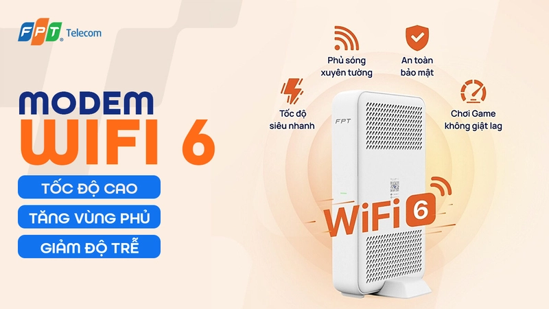 Modem AX3000CV2 WiFi 6 của FPT Telecom hỗ trợ tốc độ cao, phủ sóng rộng, kết nối ổn định cho gia đình và doanh nghiệp.
