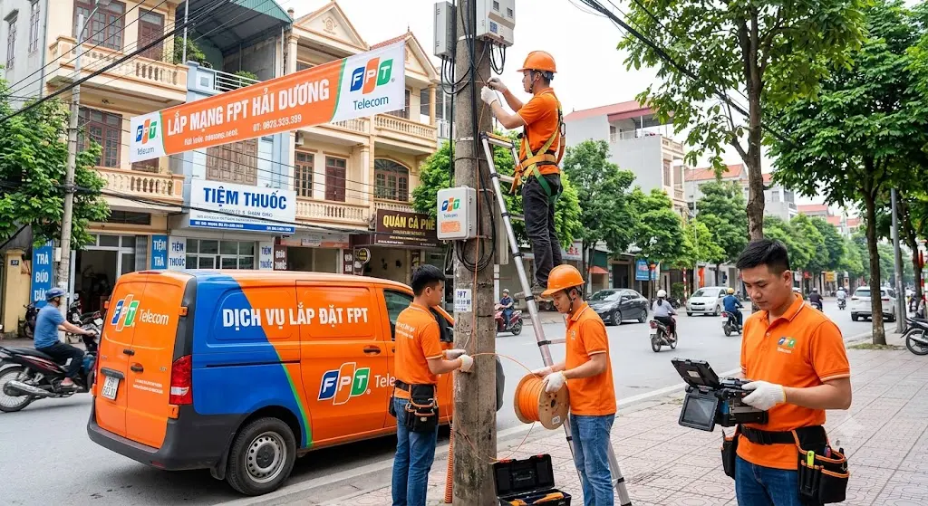 Lắp mạng FPT Hải Dương tốc độ cao, WiFi 6 miễn phí, đăng ký Internet cáp quang và truyền hình FPT tại Hải Dương.