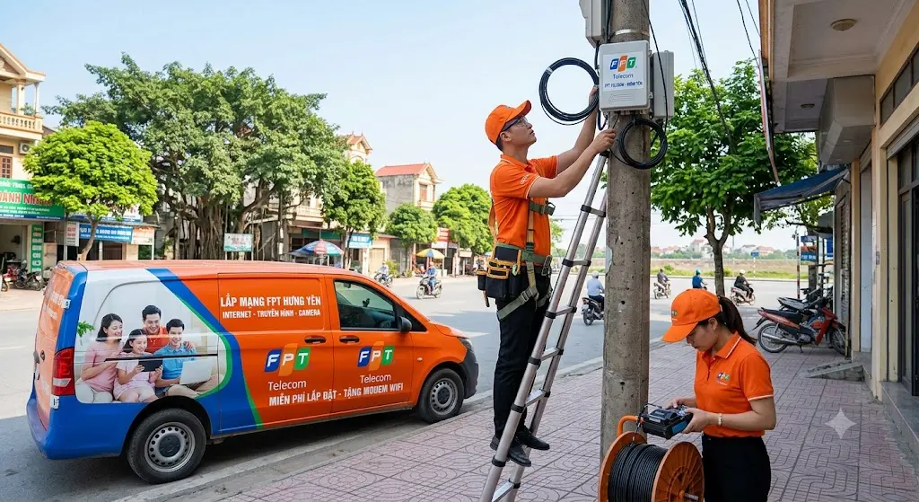 Lắp mạng FPT Hưng Yên tốc độ cao, WiFi 6 miễn phí, đăng ký Internet cáp quang và truyền hình FPT tại Hưng Yên.