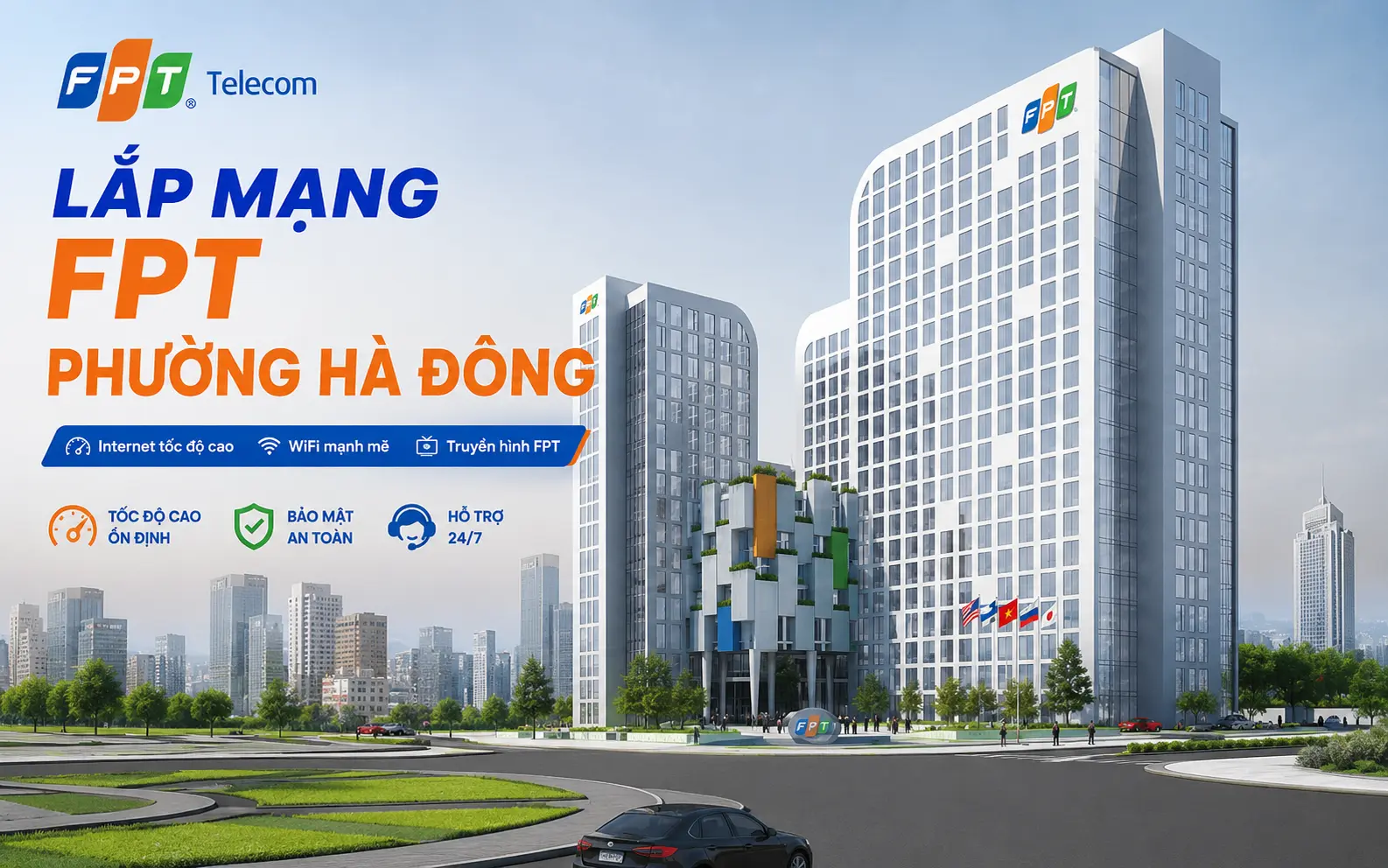Hình ảnh lắp mạng FPT tại phường Hà Đông, Hà Nội, cung cấp dịch vụ Internet FPT tốc độ cao, WiFi 6 và truyền hình FPT.