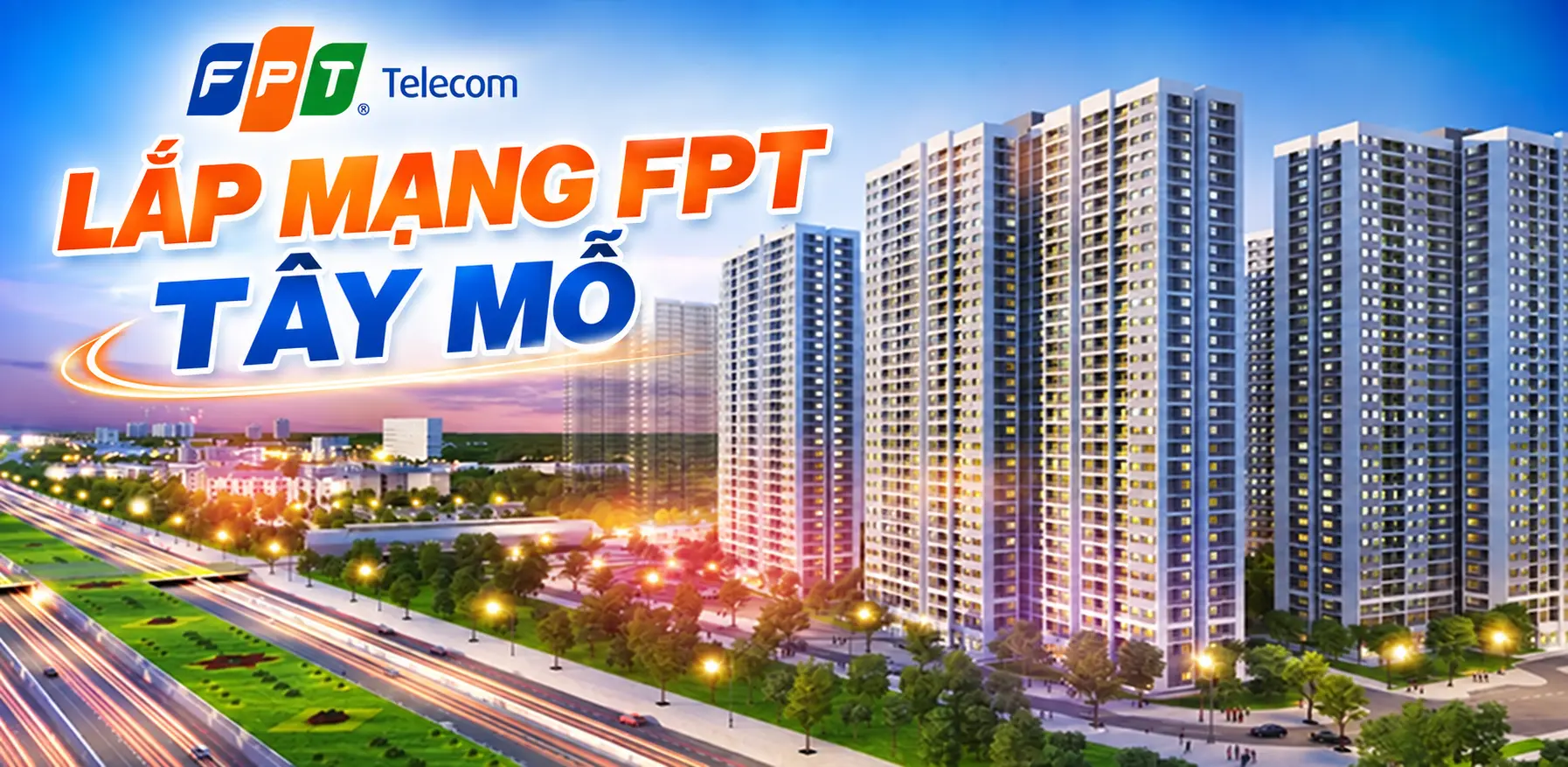 Hình ảnh quảng bá dịch vụ lắp mạng FPT Tây Mỗ, Hà Nội với các gói cước Internet FPT tốc độ cao, WiFi 6 và nhiều ưu đãi dành cho khách hàng đăng ký mới tháng 9/2026.